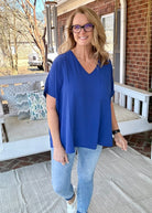 It Just Comes Natural V Neck Top - Light Navy - Casual Top -Jimberly's Boutique-Olive Branch-Mississippi