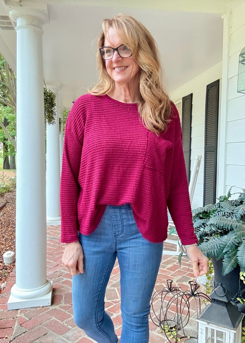 Jackie Drop Shoulder Sweater - Cabernet - sweater - Jimberly's Boutique - Olive Branch - Mississippi