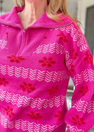 Jacquard Pullover Sweater - Hot Pink - Casual Sweater - Jimberly's Boutique - Olive Branch - Mississippi