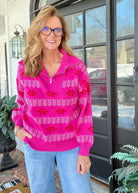 Jacquard Pullover Sweater - Hot Pink - Casual Sweater - Jimberly's Boutique - Olive Branch - Mississippi