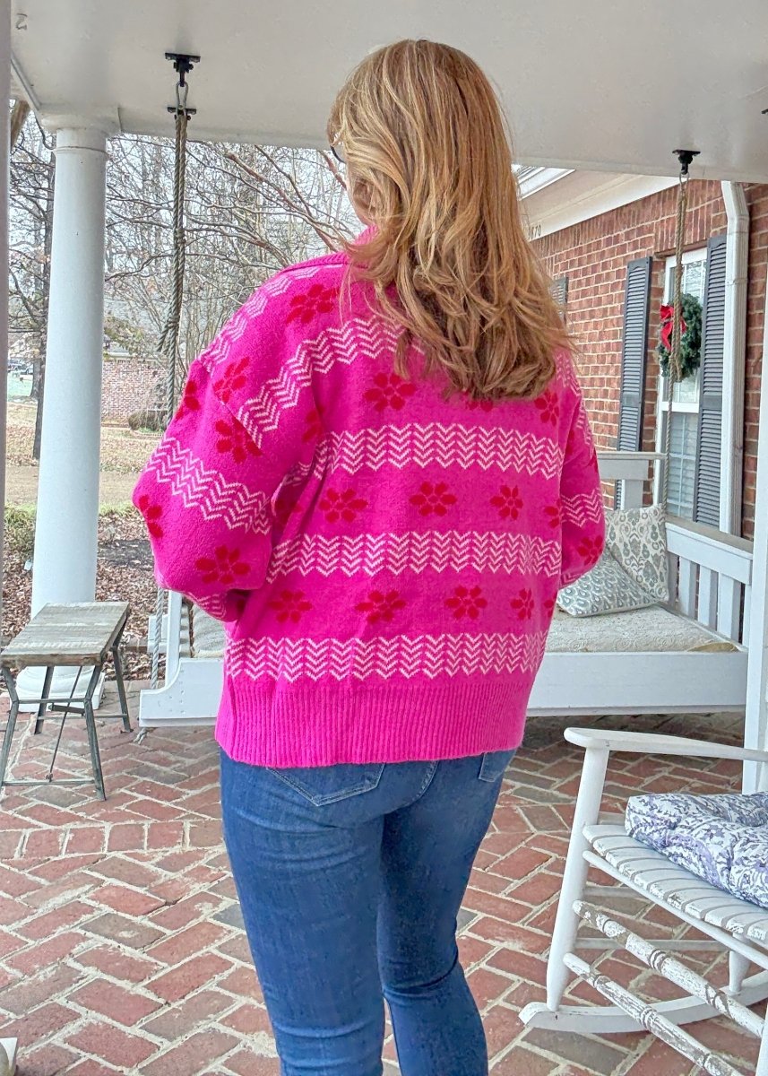 Jacquard Pullover Sweater - Hot Pink - Casual Sweater - Jimberly's Boutique - Olive Branch - Mississippi