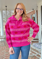 Jacquard Pullover Sweater - Hot Pink - Casual Sweater - Jimberly's Boutique - Olive Branch - Mississippi