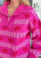 Jacquard Pullover Sweater - Hot Pink - Casual Sweater - Jimberly's Boutique - Olive Branch - Mississippi