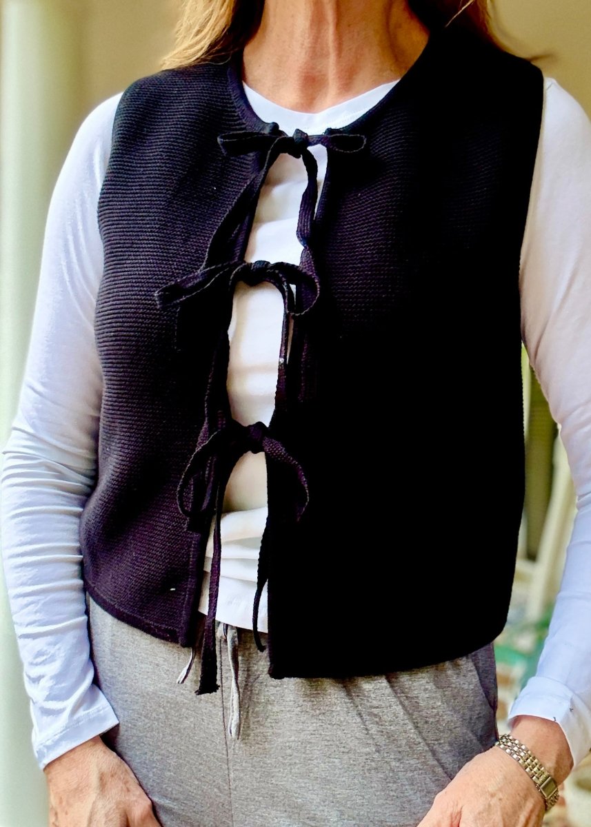 Jessie Tie Front Sweater Vest - Black - sweater vest - Jimberly's Boutique - Olive Branch - Mississippi
