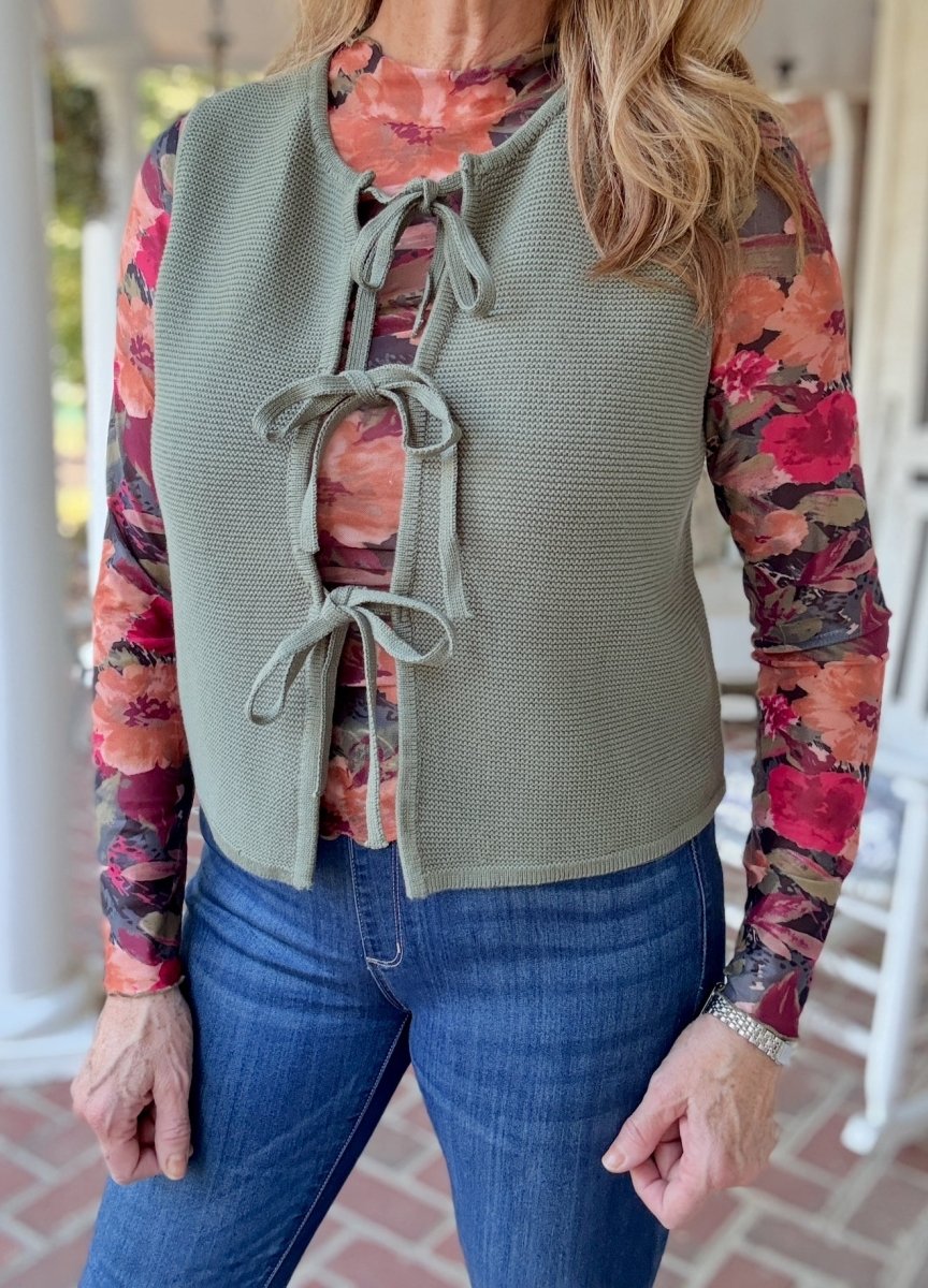 Jessie Tie Front Sweater Vest - Olive Green - sweater vest - Jimberly's Boutique - Olive Branch - Mississippi
