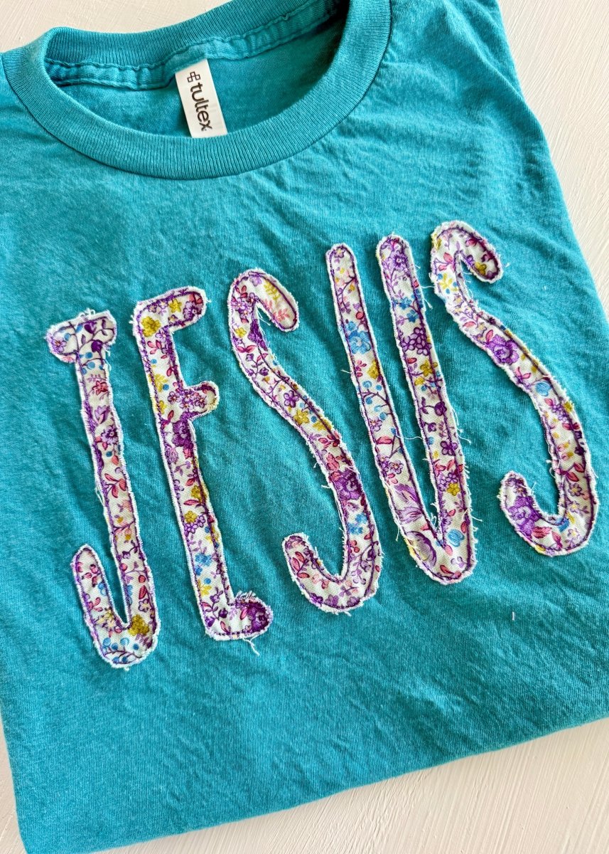 JESUS Applique Tshirt - Teal - Tshirt -Jimberly's Boutique-Olive Branch-Mississippi