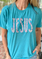 JESUS Applique Tshirt - Teal - Tshirt -Jimberly's Boutique-Olive Branch-Mississippi