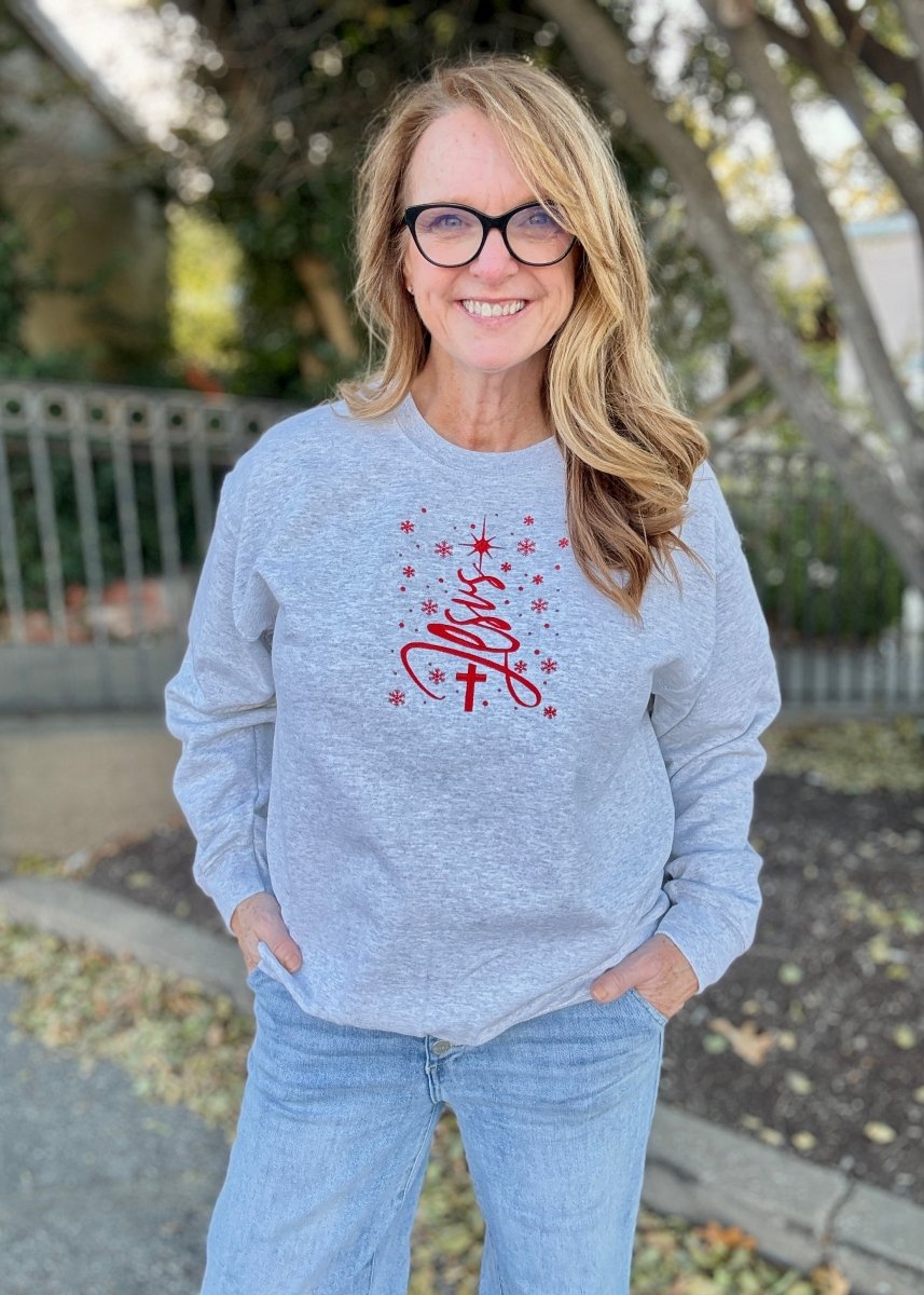 Jesus Christmas Tree Embroidered Sweatshirt - sweatshirt - Jimberly's Boutique - Olive Branch - Mississippi