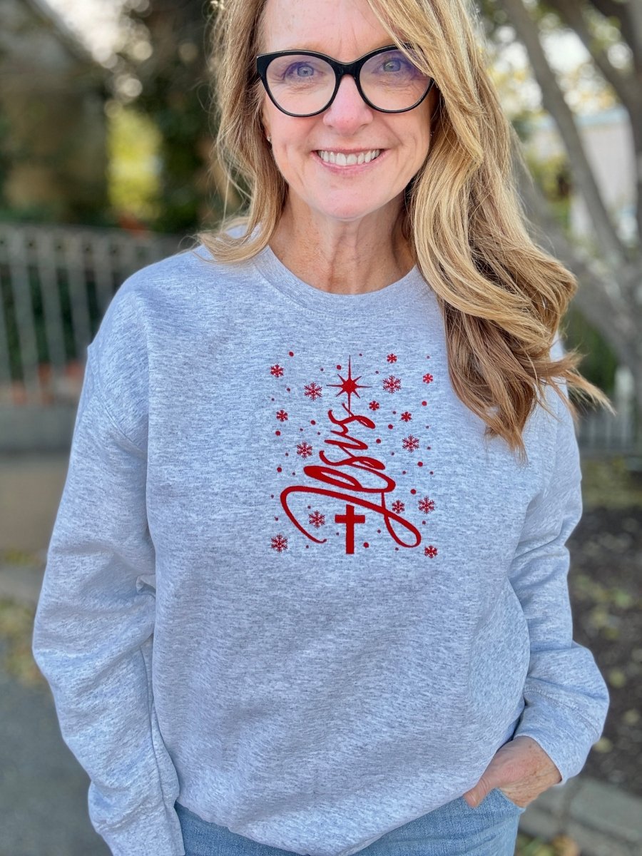 Jesus Christmas Tree Embroidered Sweatshirt - sweatshirt - Jimberly's Boutique - Olive Branch - Mississippi