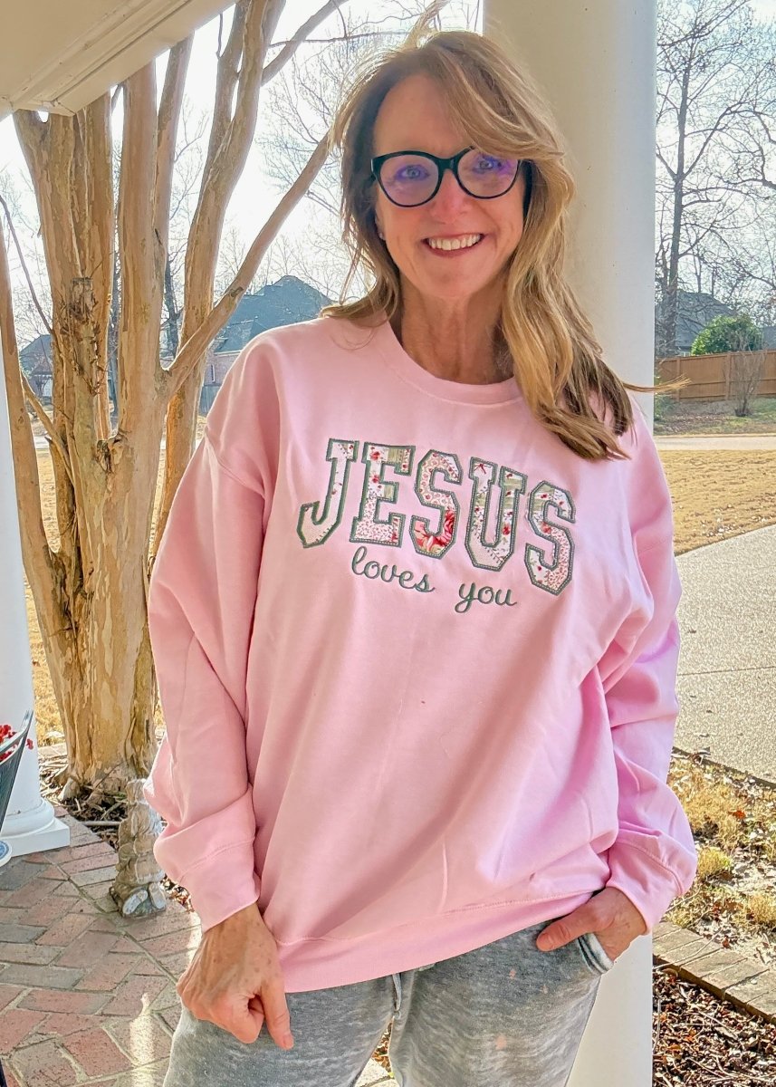 Jesus Loves You Applique' Sweatshirt - Embroidered Sweatshirt - Jimberly's Boutique - Olive Branch - Mississippi