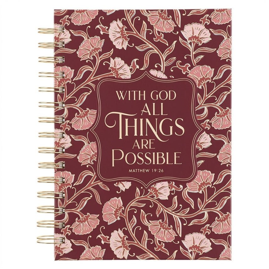 Journal Spiral-Bound Pink Floral with God Matt. 19:26 - Jimberly's Boutique-Olive Branch-Mississippi