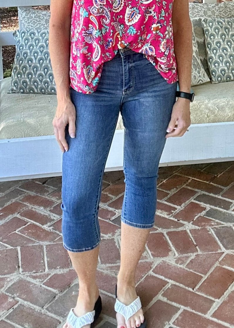 Judy Blue Grenada Midrise Capri with Side Slit Jeans - Judy Blue Jeans -Jimberly's Boutique-Olive Branch-Mississippi