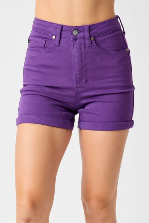 Judy Blue High Waist Tummy Control Shorts - Purple - judy blue shorts -Jimberly's Boutique-Olive Branch-Mississippi