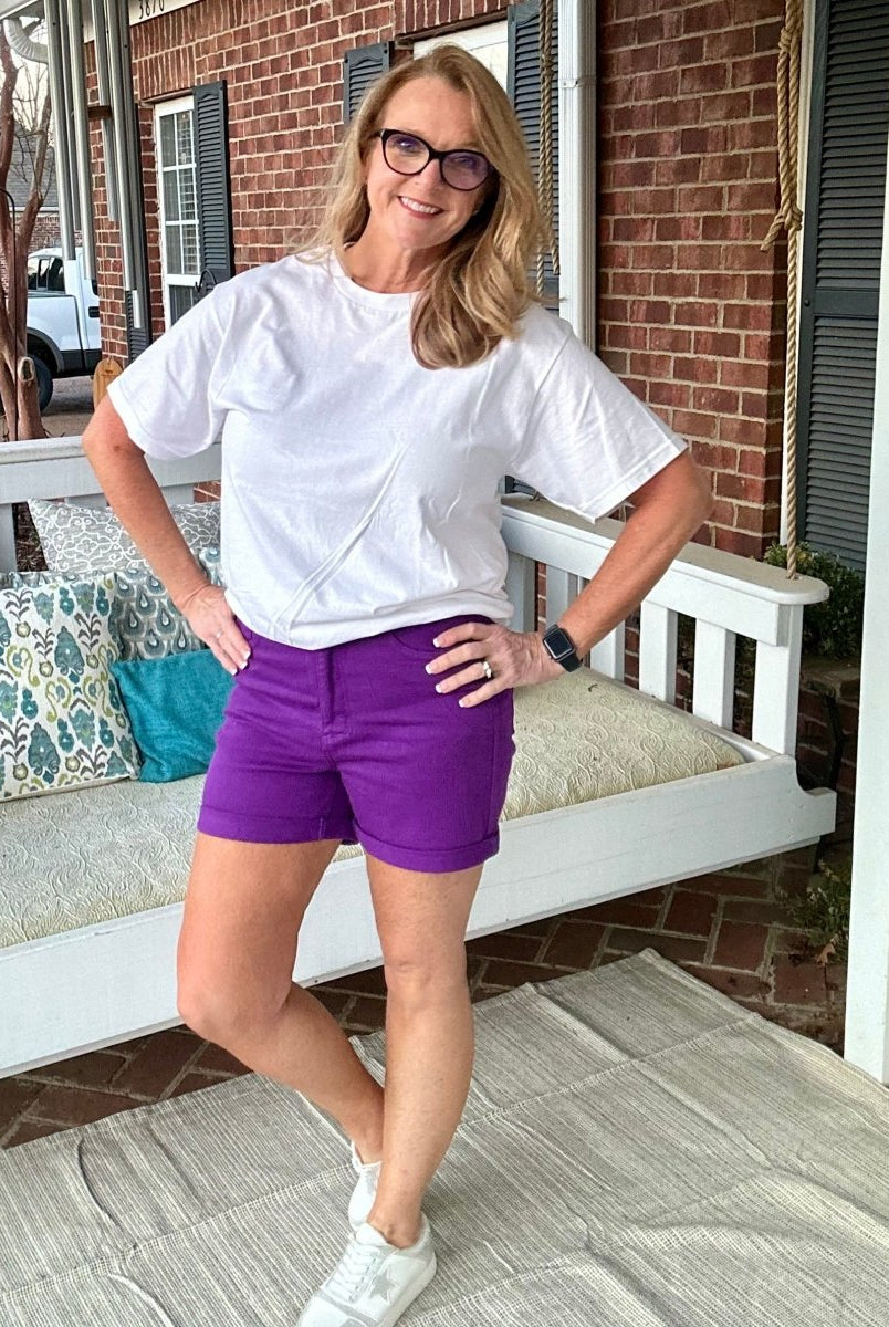 Judy Blue High Waist Tummy Control Shorts - Purple - judy blue shorts -Jimberly's Boutique-Olive Branch-Mississippi