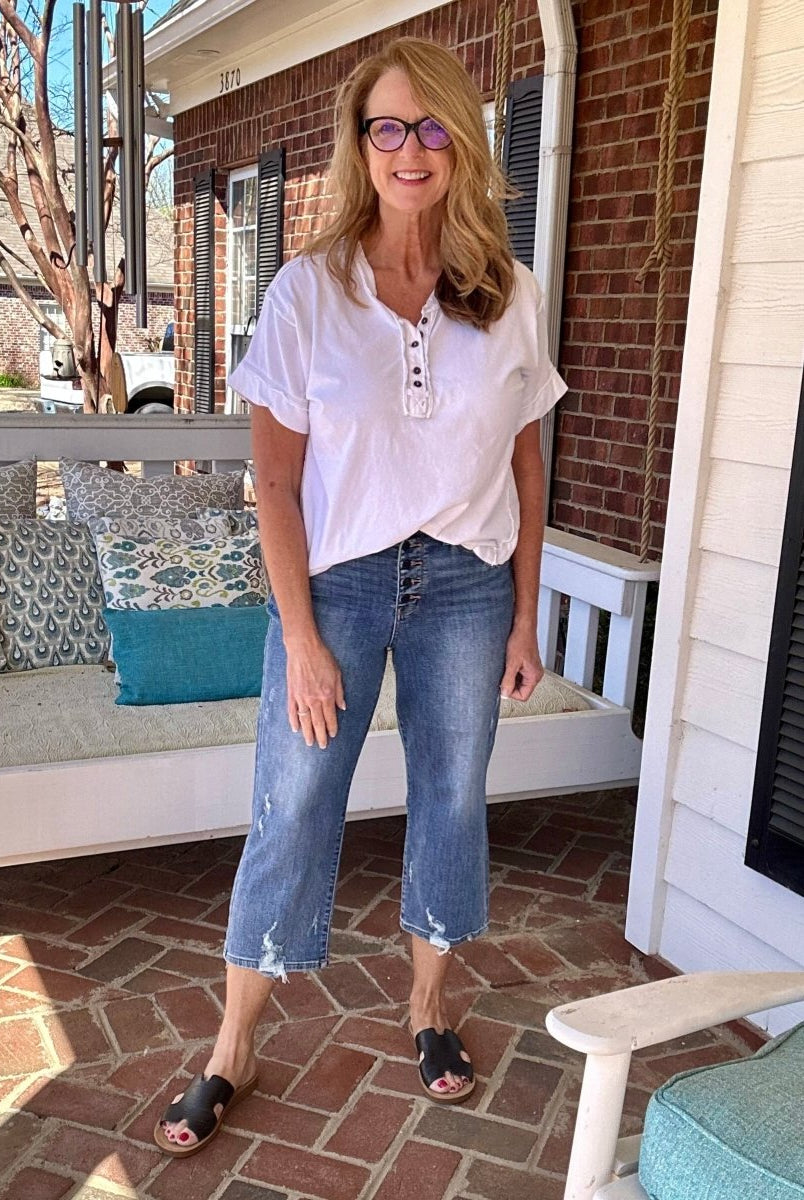 Judy Blue Jean | Button Fly | Wide Leg | Crop - Judy Blue Jeans -Jimberly's Boutique-Olive Branch-Mississippi