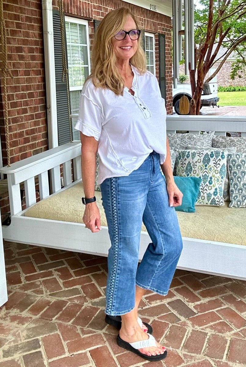Judy Blue Jeans | Braid Detail Wide Leg Crop Jeans - Judy Blue Jeans -Jimberly's Boutique-Olive Branch-Mississippi