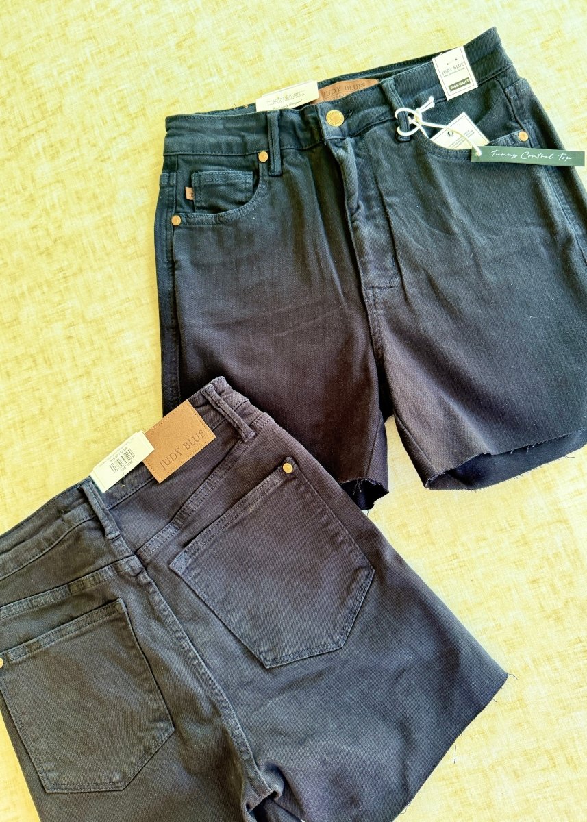 Judy Blue Raw Hem Shorts | Navy | Tummy Control - judy blue shorts - Jimberly's Boutique - Olive Branch - Mississippi