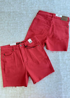 Judy Blue Raw Hem Shorts | Red | Tummy Control - judy blue shorts - Jimberly's Boutique - Olive Branch - Mississippi
