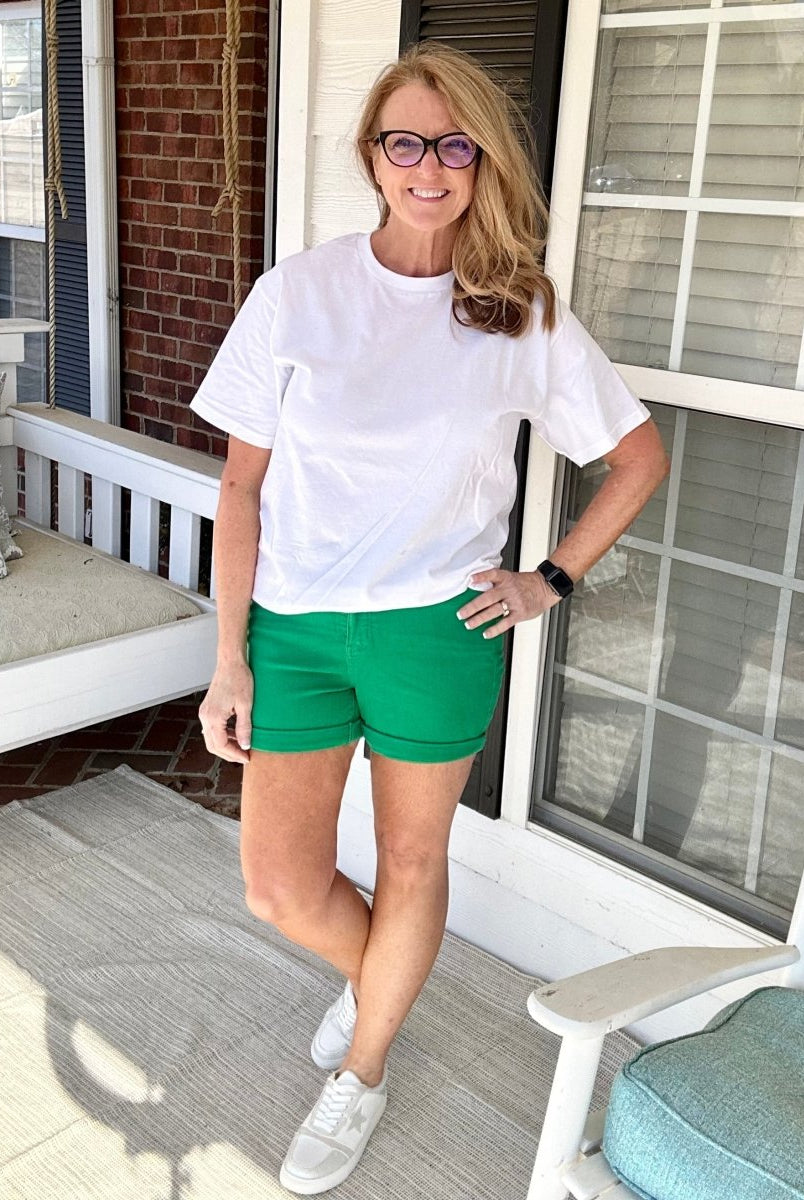 Judy Blue Shorts | High Waist | Tummy Control-| Kelly Green - judy blue shorts -Jimberly's Boutique-Olive Branch-Mississippi