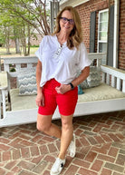 Judy Blue Shorts | Red Bermuda | Tummy Control - judy blue shorts -Jimberly's Boutique-Olive Branch-Mississippi