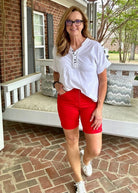 Judy Blue Shorts | Red Bermuda | Tummy Control - judy blue shorts -Jimberly's Boutique-Olive Branch-Mississippi