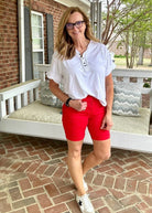 Judy Blue Shorts | Red Bermuda | Tummy Control - judy blue shorts -Jimberly's Boutique-Olive Branch-Mississippi