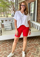 Judy Blue Shorts | Red Bermuda | Tummy Control - judy blue shorts -Jimberly's Boutique-Olive Branch-Mississippi