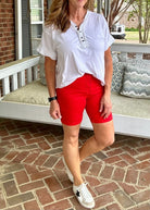 Judy Blue Shorts | Red Bermuda | Tummy Control - judy blue shorts -Jimberly's Boutique-Olive Branch-Mississippi