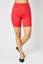 Judy Blue Shorts | Red Bermuda | Tummy Control - judy blue shorts -Jimberly's Boutique-Olive Branch-Mississippi