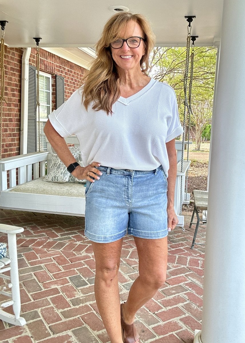 Judy Blue Trouser Denim Shorts - Medium Wash - Judy Blue Shorts - Jimberly's Boutique - Olive Branch - Mississippi
