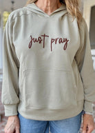 Just Pray 3D Embroidered Hoodie - Sage | Dear Scarlett - Jimberly's Boutique - Olive Branch - Mississippi