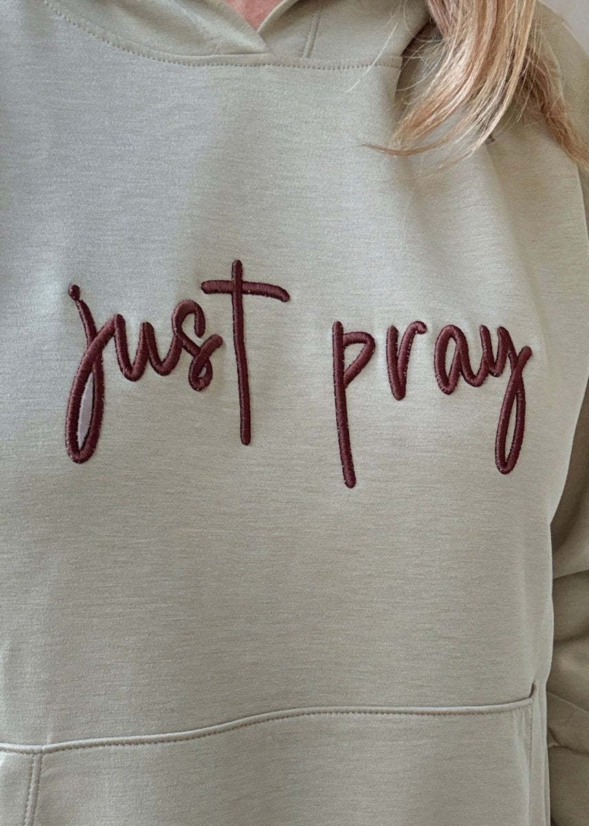Just Pray 3D Embroidered Hoodie - Sage | Dear Scarlett - Jimberly's Boutique - Olive Branch - Mississippi