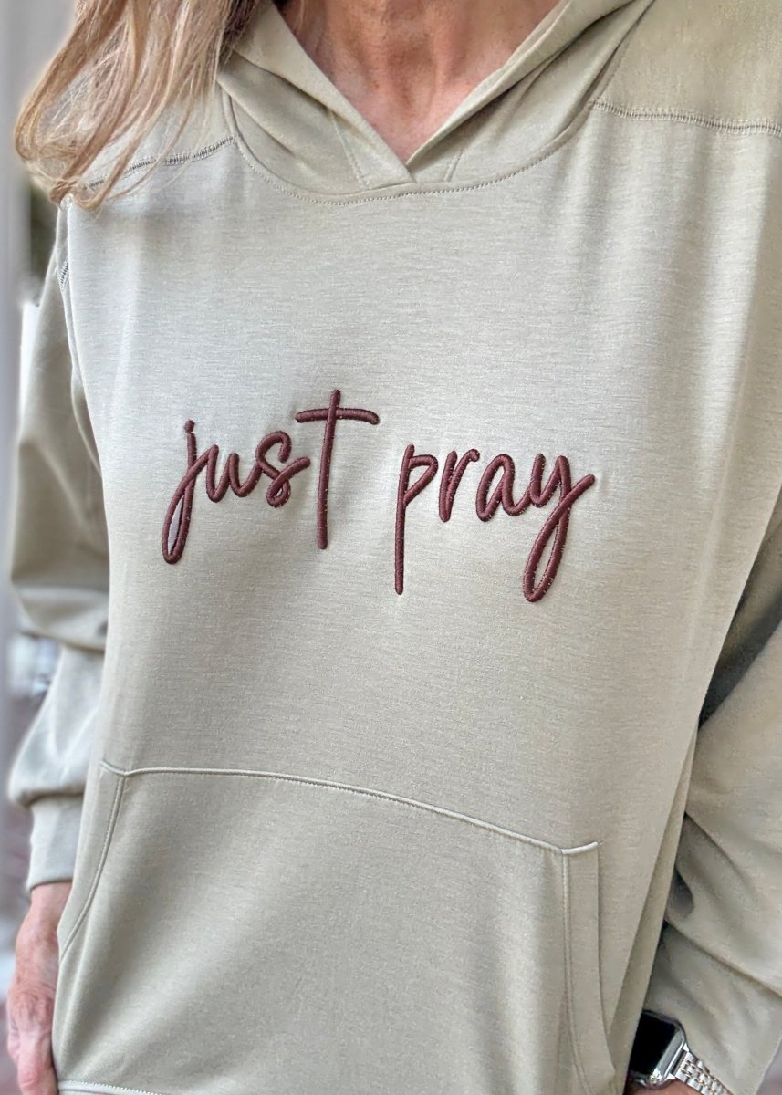 Just Pray 3D Embroidered Hoodie - Sage | Dear Scarlett - Jimberly's Boutique - Olive Branch - Mississippi