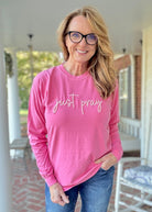 Just Pray 3D Puff LS Comfort Colors T-shirt - Embroidered Comfort Colors - Jimberly's Boutique - Olive Branch - Mississippi