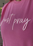 Just Pray 3D Puff LS Comfort Colors T-shirt - Embroidered Comfort Colors - Jimberly's Boutique - Olive Branch - Mississippi