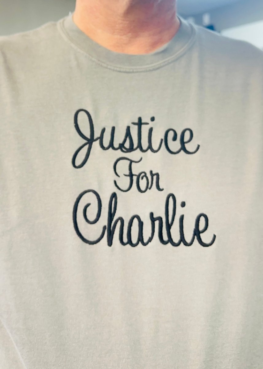 Justice For Charlie Embroidered Comfort Colors T Shirt - sweatshirt - Jimberly's Boutique - Olive Branch - Mississippi