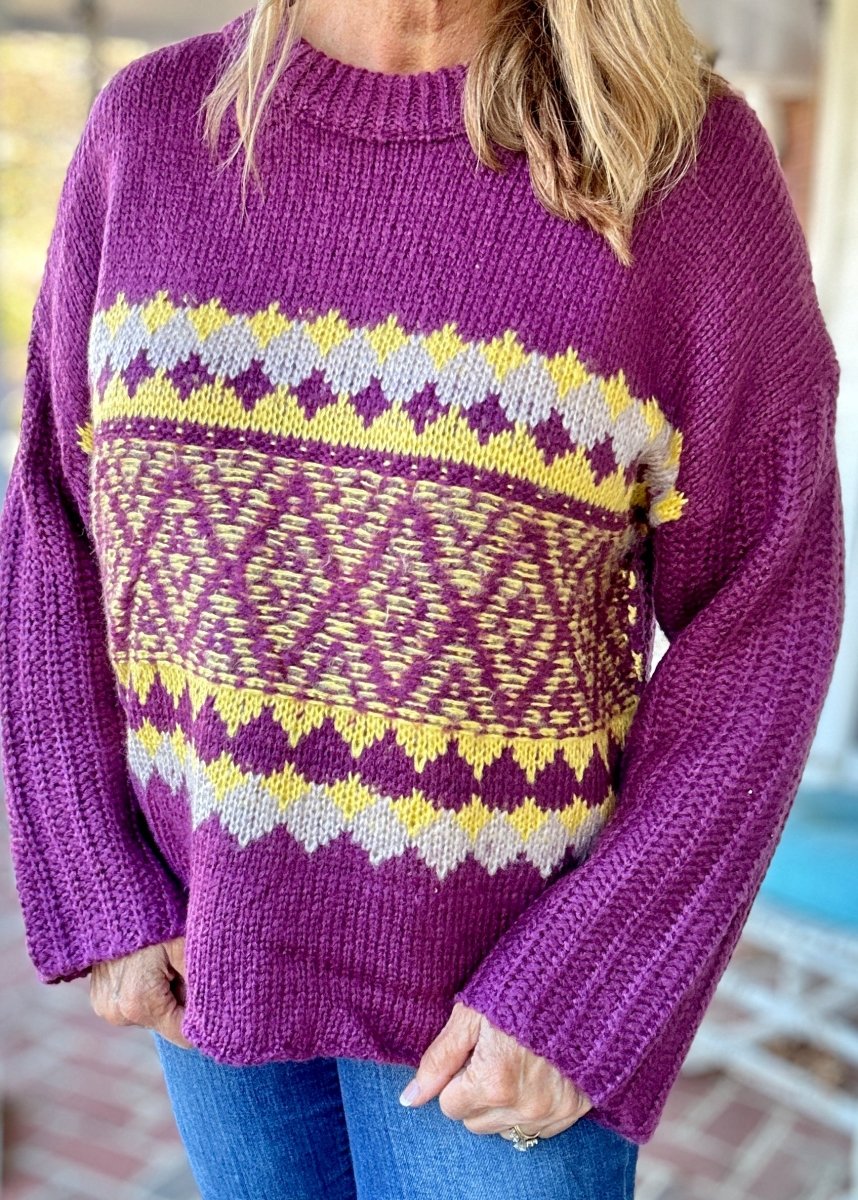 Keep You Happy Patterned Sweater - Faded Plum - sweater - Jimberly's Boutique - Olive Branch - Mississippi