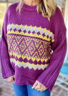 Keep You Happy Patterned Sweater - Faded Plum - sweater - Jimberly's Boutique - Olive Branch - Mississippi