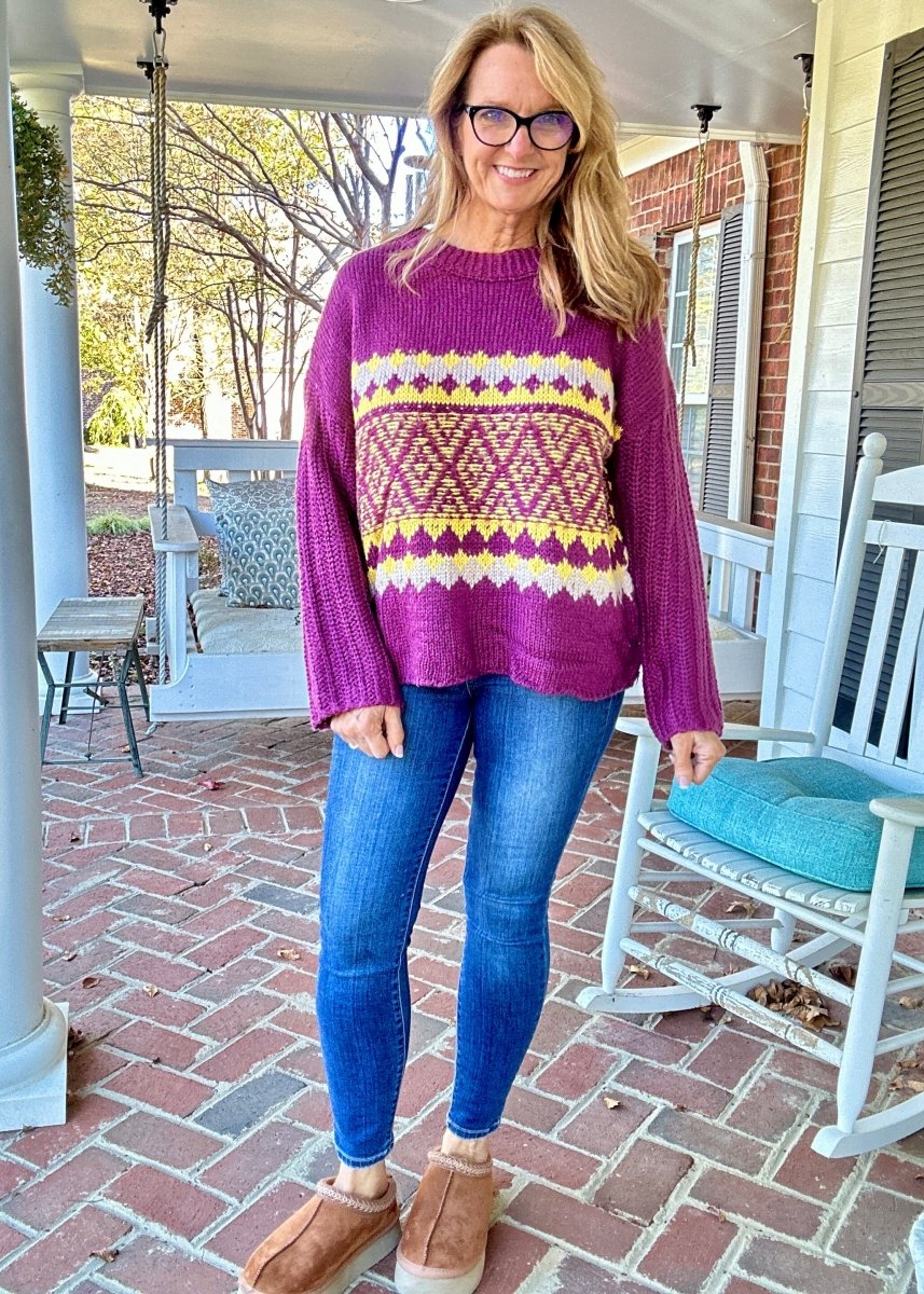 Keep You Happy Patterned Sweater - Faded Plum - sweater - Jimberly's Boutique - Olive Branch - Mississippi