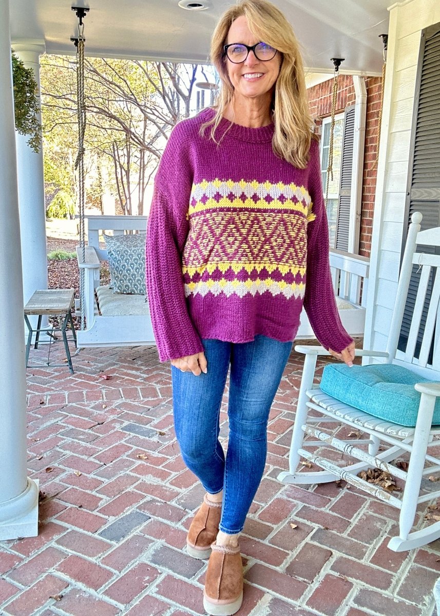 Keep You Happy Patterned Sweater - Faded Plum - sweater - Jimberly's Boutique - Olive Branch - Mississippi
