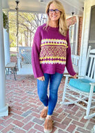 Keep You Happy Patterned Sweater - Faded Plum - sweater - Jimberly's Boutique - Olive Branch - Mississippi