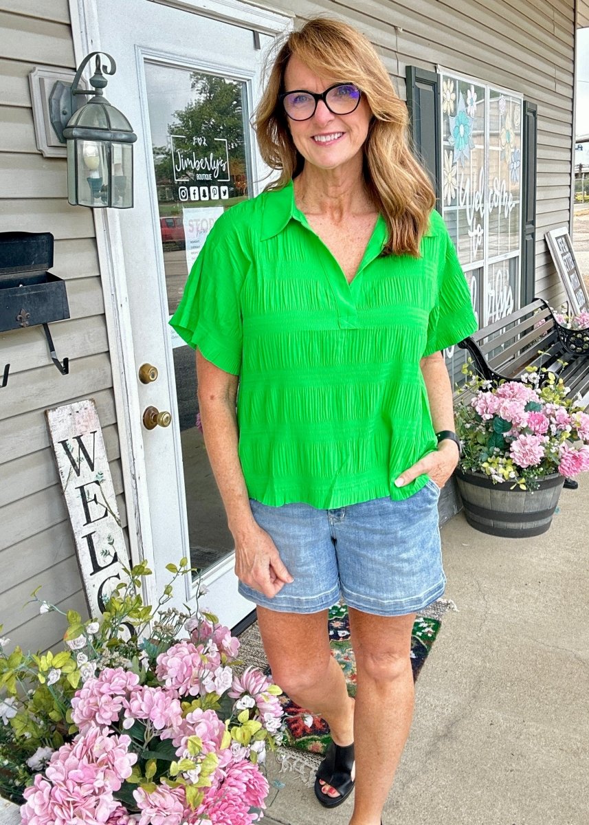 Kelly Green Textured Top | Jodifl - Jodifl Top - Jimberly's Boutique - Olive Branch - Mississippi