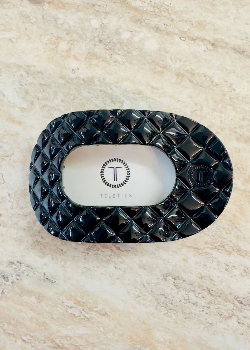 Large Flat Round Hair Clip - Jet Black Quilted - Flat Hair Clip - Jimberly's Boutique - Olive Branch - Mississippi