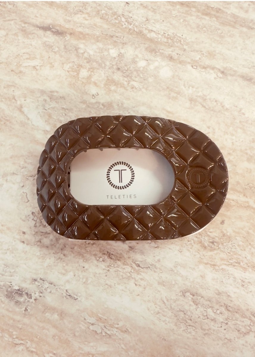 Large Flat Round Hair Clip - Truly Taupe Quilted - Flat Hair Clip - Jimberly's Boutique - Olive Branch - Mississippi