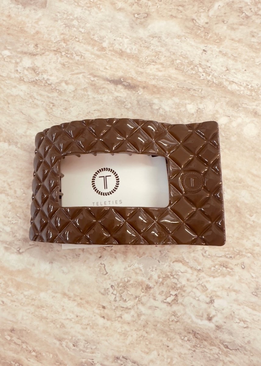 Large Rectangle Flat Hair Clip - Truly Taupe Quilted - Flat Hair Clip - Jimberly's Boutique - Olive Branch - Mississippi