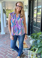 Lavender Multi Brush Strokes Flutter Sleeve Top | Dear Scarlett - Casual Top -Jimberly's Boutique-Olive Branch-Mississippi