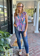 Lavender Multi Brush Strokes Flutter Sleeve Top | Dear Scarlett - Casual Top -Jimberly's Boutique-Olive Branch-Mississippi