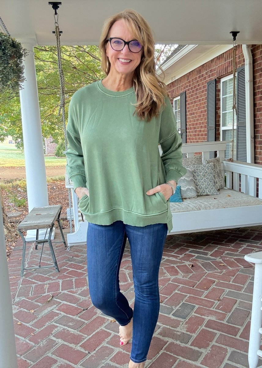 Legacy Hi - Low Hem Fleece Pullover - Olive Green - Casual Sweatshirt - Jimberly's Boutique - Olive Branch - Mississippi