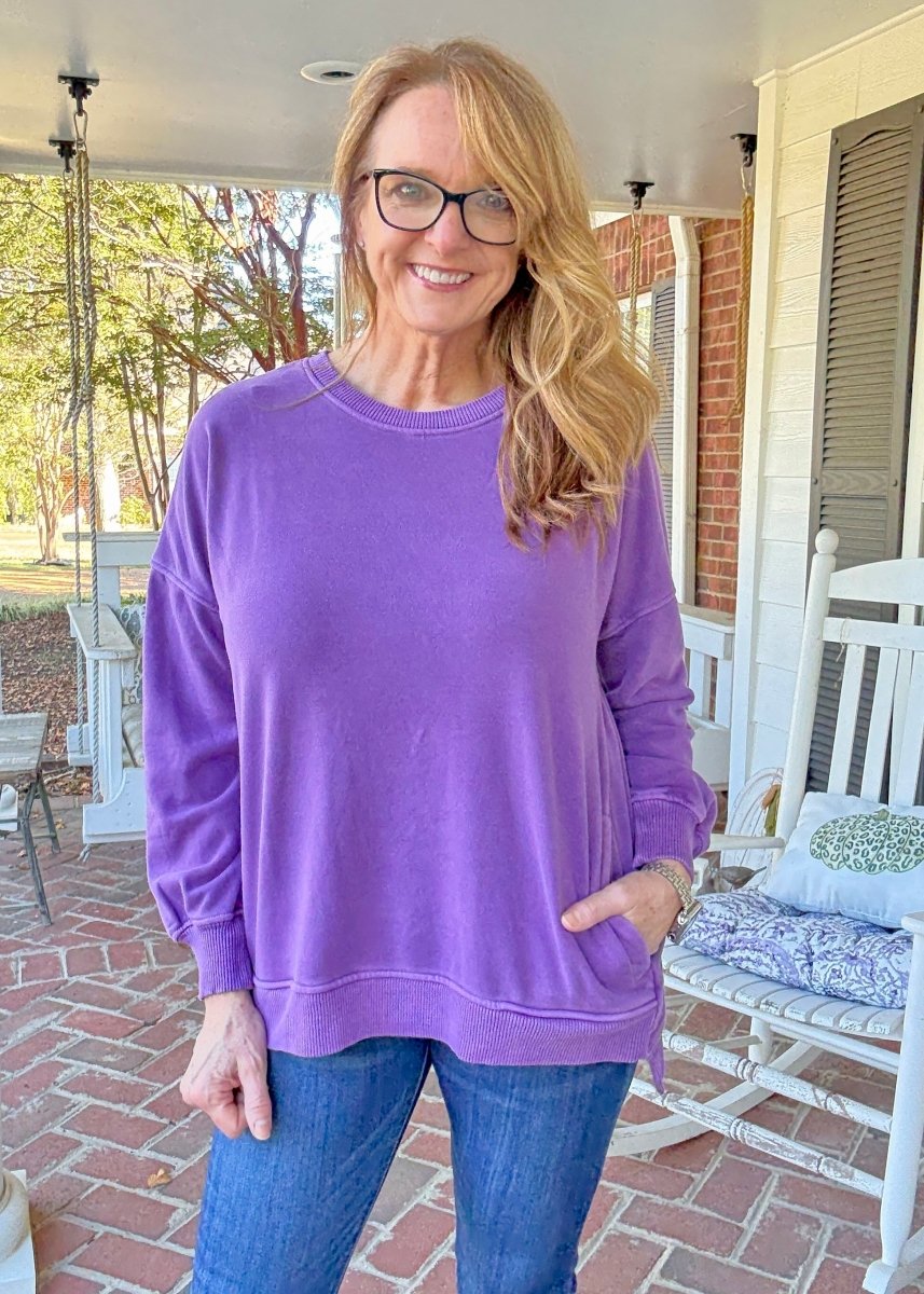 Legacy Hi - Low Hem Fleece Pullover - Violet - Casual Sweatshirt - Jimberly's Boutique - Olive Branch - Mississippi