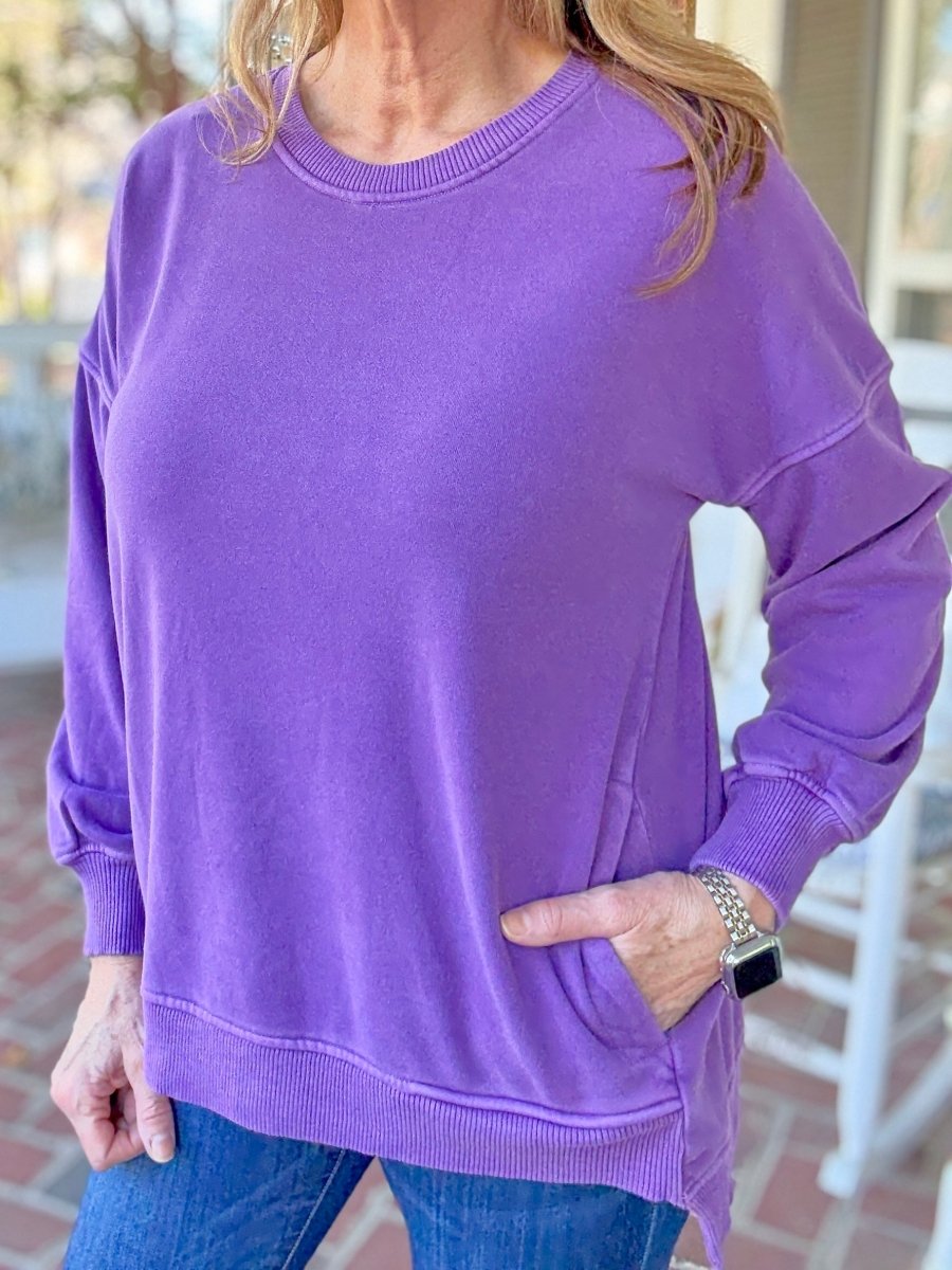 Legacy Hi - Low Hem Fleece Pullover - Violet - Casual Sweatshirt - Jimberly's Boutique - Olive Branch - Mississippi